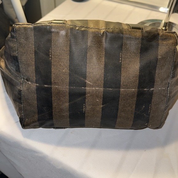 Fendi, Pequin Stripes PVC Handbag Tote 10in x 9in x 7.5in GUC - Picture 9 of 12